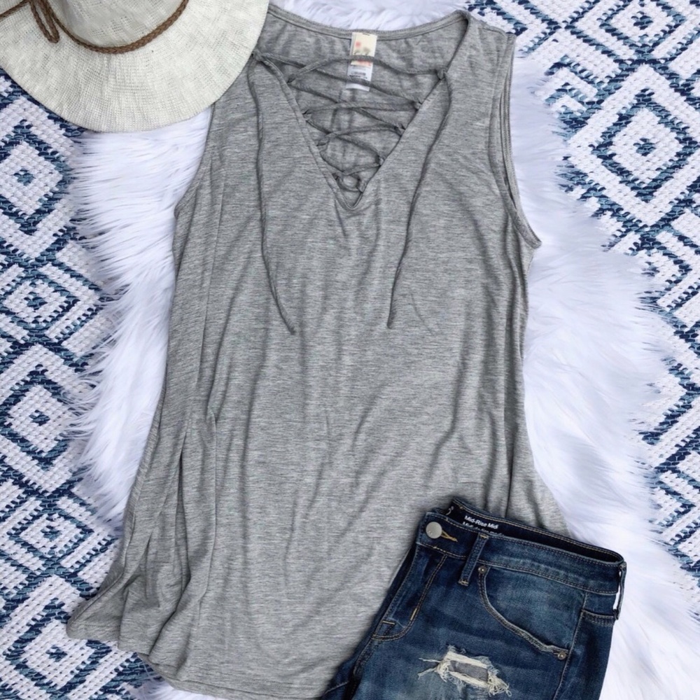 New Heather Grey Lace Up Detailed Tank Top